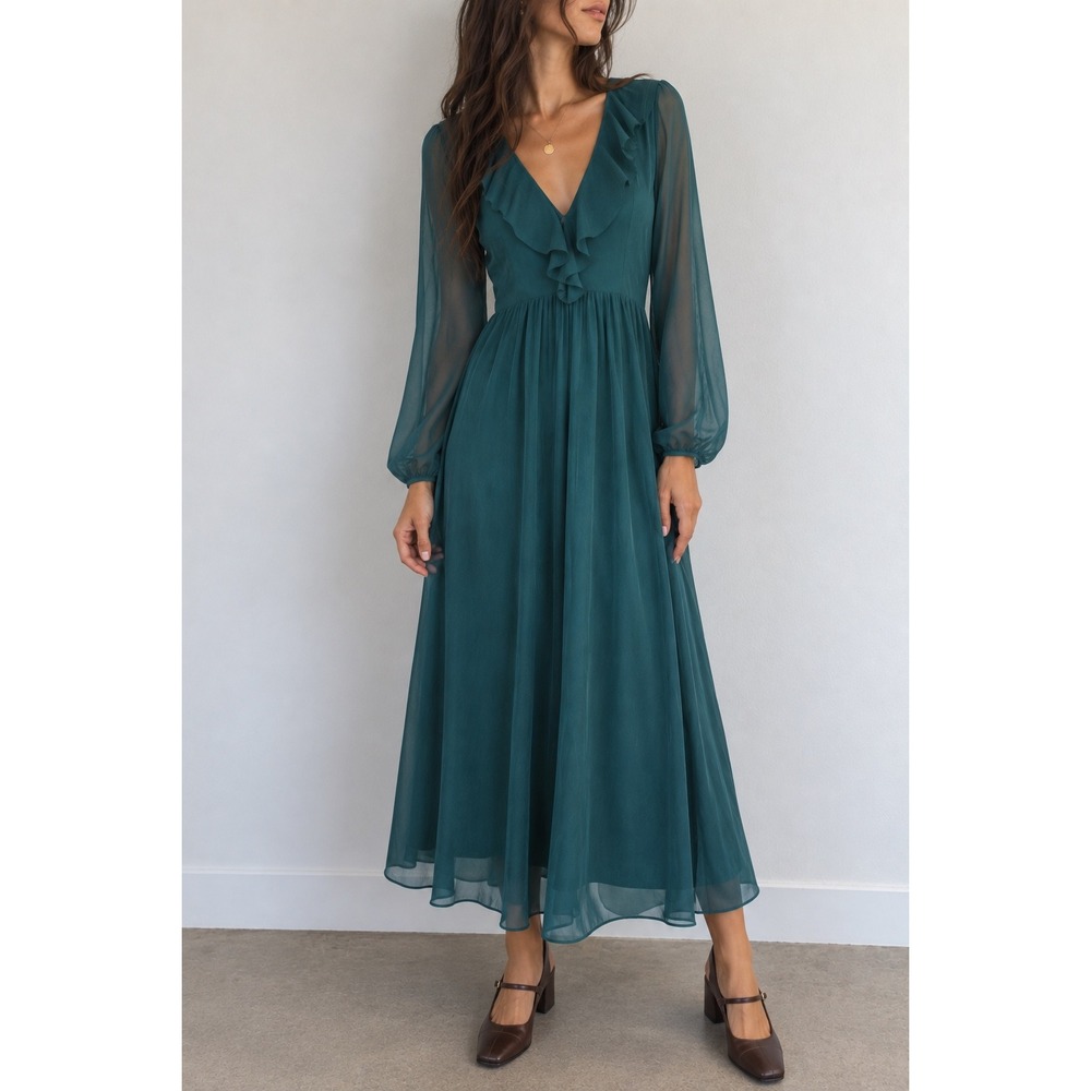 Wilfred Emerald Green Millie Dress Ruffle Chiffon Maxi Size 2 Fairycore